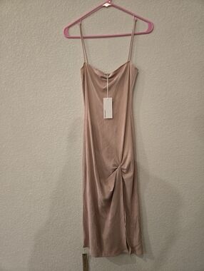 Reformation Size Medium Spaghetti Strap Twist-Front Midi Dress in Blush Pink NWT